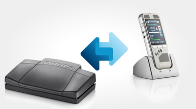 Plug to connect a Philips foot pedal for hands-free dictation and transcription