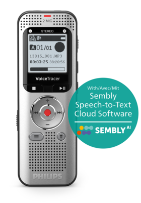 Grabadora de audio VoiceTracer con el software de conversión de voz a texto en la nube de Sembly